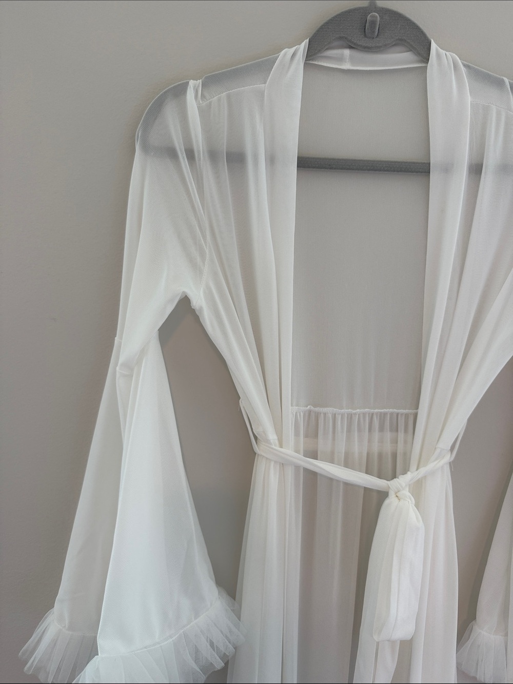 Bridal Sheer Ivory Long Robe with Ruffle Trim - Picture 3 of 4